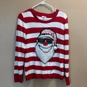 BONGO Red and White Striped Santa Sweater